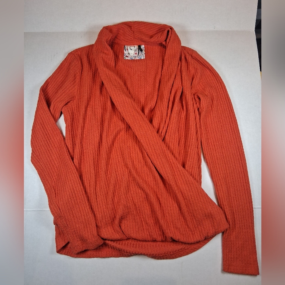 Anthropologie Akemi + Kin Woodruff Waffle Knit Faux Wrap Top – XS – Orange/Red